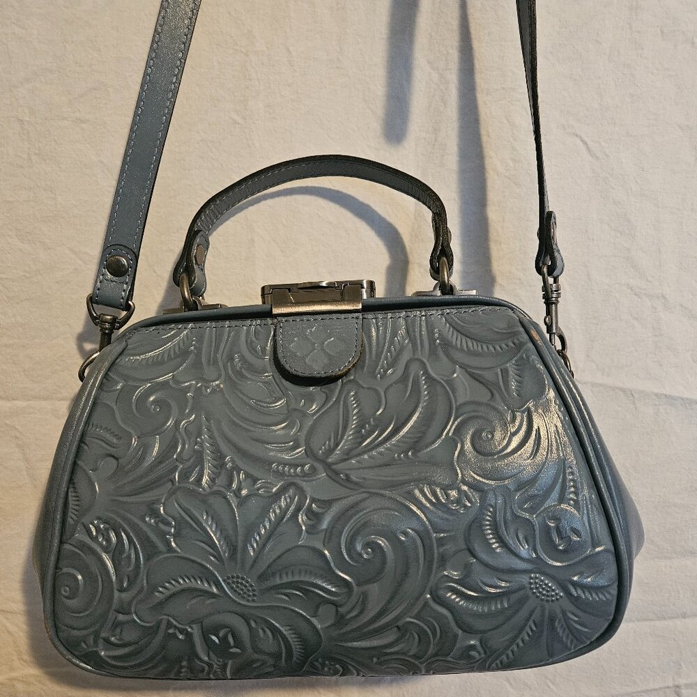 Embossed Leather Blue Satchel - Shoulder Purse